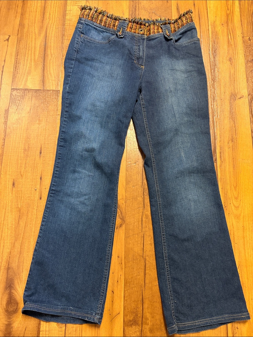 Olsen Jeans Europe Vintage Dark Blue Wide-Leg Jeans W/Raw Fringe At Waist Size 6